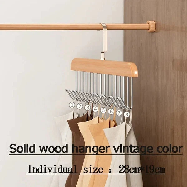 8 Hooks Multi-Function Wooden Caps, Belts & Tie Hanger – Strong No-Trace Storage Rack