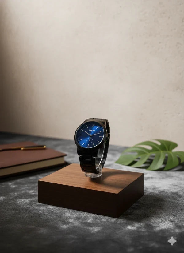 BESTWIN Minimalist Matte Black Watch – Blue Sunray Dial | Premium Quartz Men’s Bracelet Watch