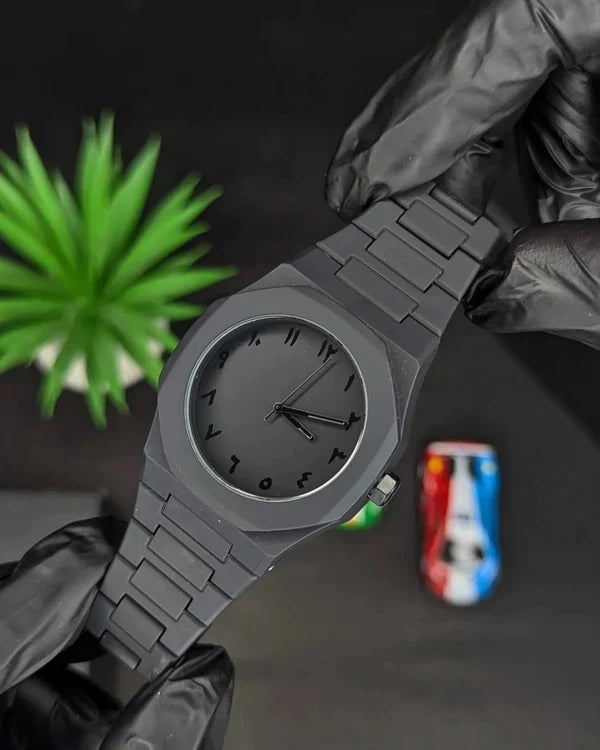 Couple Black AURA Quartz Watch Set – Matching His & Her All-Black Wrist Watches