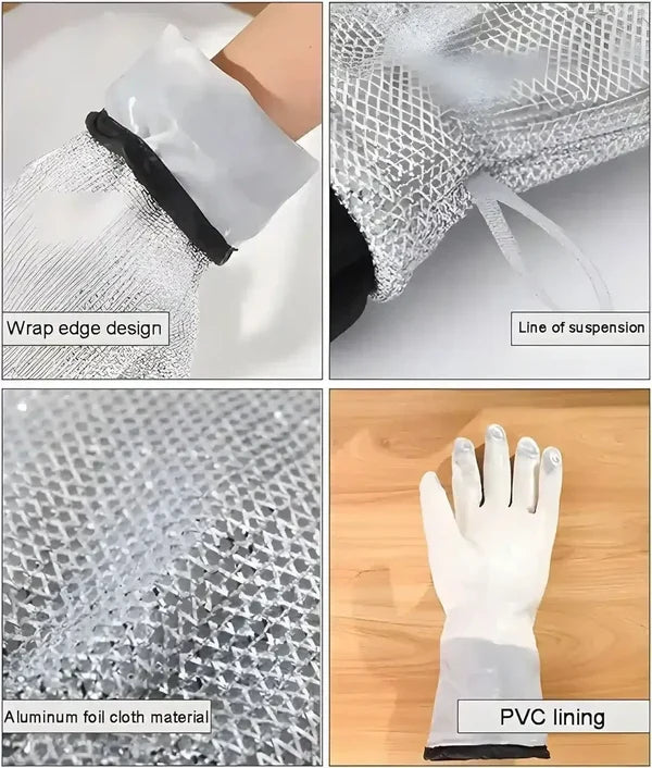 Heavy-Duty Silver Heat-Resistant Oven Mitts | High-Temperature Kitchen Gloves