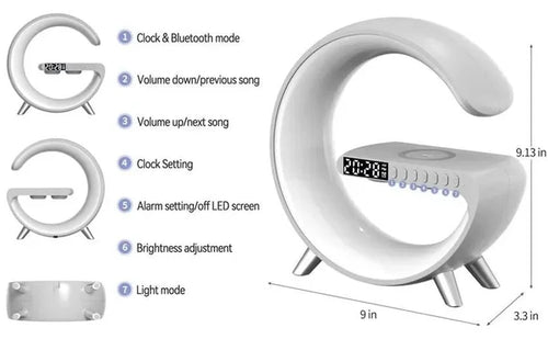 G63 RGB Light Bluetooth Speaker – 4-in-1 Desk Lamp with 10W Wireless Charging, Alarm Clock & Night Light