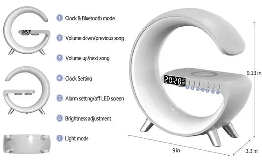 G63 RGB Light Bluetooth Speaker – 4-in-1 Desk Lamp with 10W Wireless Charging, Alarm Clock & Night Light
