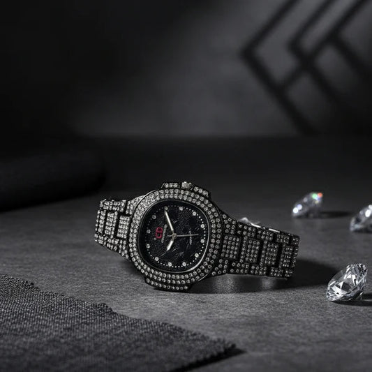 Two-Toned Iced Out Quartz Women’s Watch – Luxury Sparkling Fashion Watch (Without Box)