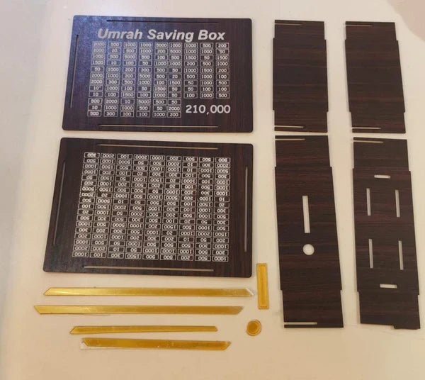 Premium Wooden Umrah Saving Box – 210,000 Goal Tracker