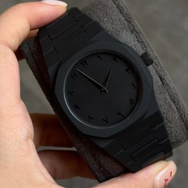 Couple Black AURA Quartz Watch Set – Matching His & Her All-Black Wrist Watches
