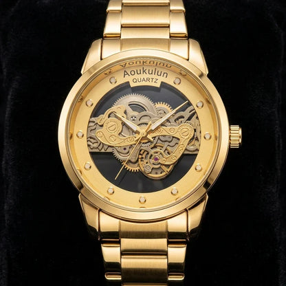 Luxury Skeleton Dial Quartz Watch – Stylish Transparent Design for Men