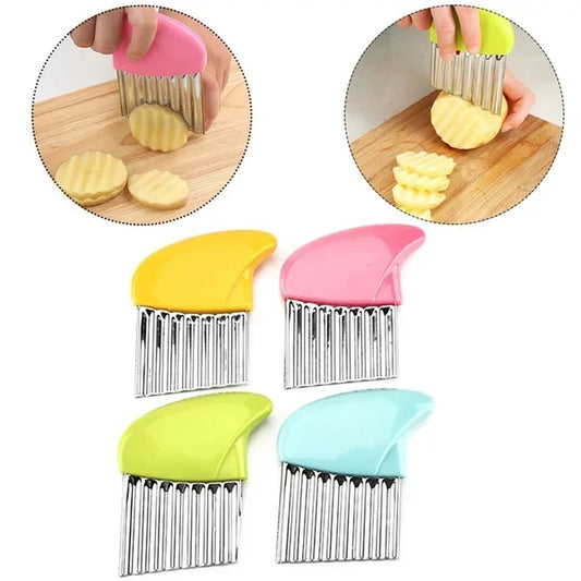 French Fry Crinkle Cutter – Stainless Steel Wavy Slicer for Potatoes, Vegetables & Fruits