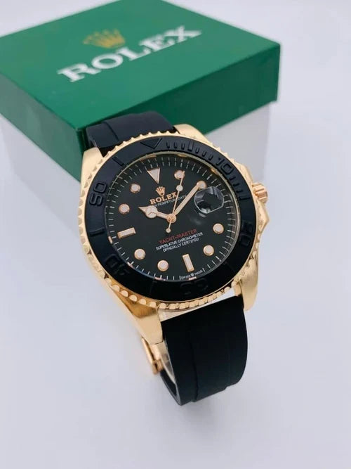 Golden Rolex Style Men’s Watch – Adjustable Rubber Strap with Heavy Master Lock (Without Bo