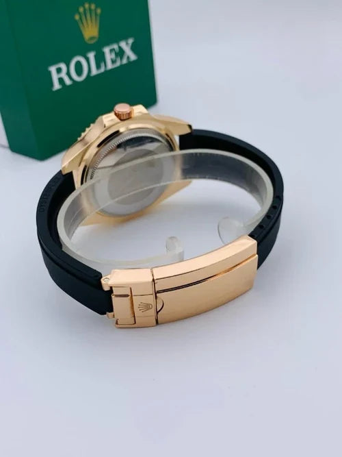 Golden Rolex Style Men’s Watch – Adjustable Rubber Strap with Heavy Master Lock (Without Bo