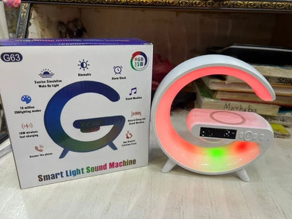 G63 RGB Light Bluetooth Speaker – 4-in-1 Desk Lamp with 10W Wireless Charging, Alarm Clock & Night Light