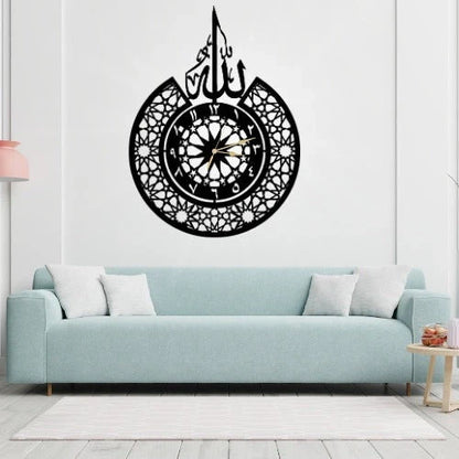 3D Islamic Wooden Wall Clock with 'Allah' Design – Laser Cut Decorative Clock for Home, Office & Gift