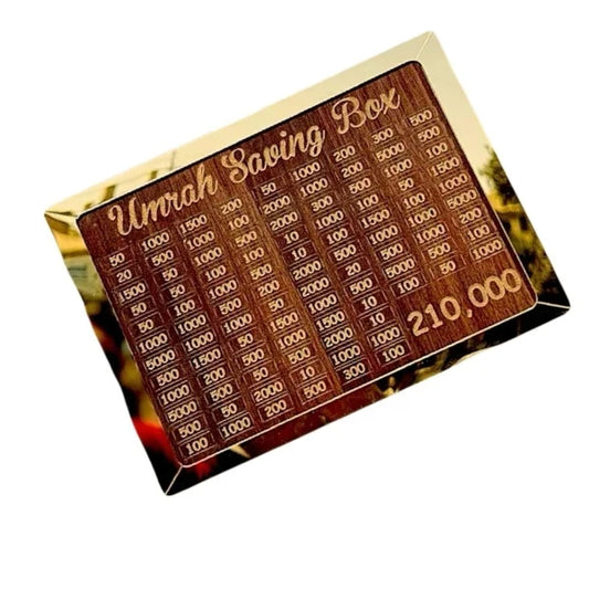 Premium Wooden Umrah Saving Box – 210,000 Goal Tracker