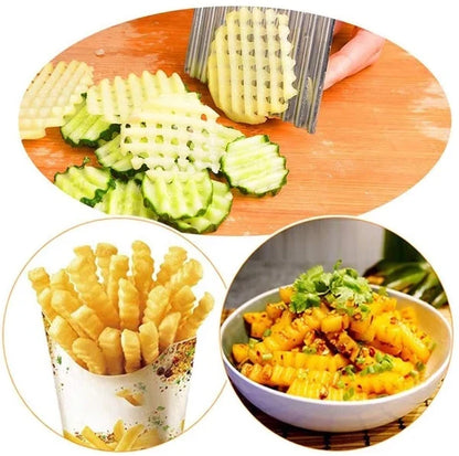 French Fry Crinkle Cutter – Stainless Steel Wavy Slicer for Potatoes, Vegetables & Fruits