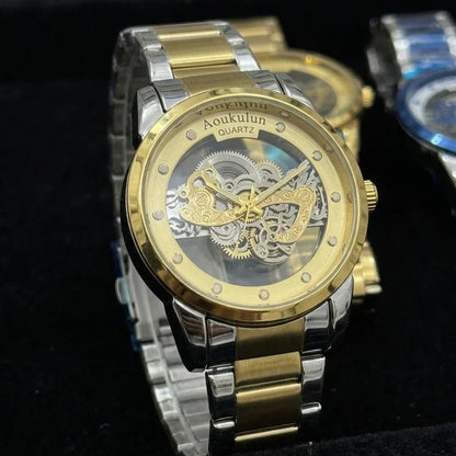 Luxury Skeleton Dial Quartz Watch – Stylish Transparent Design for Men