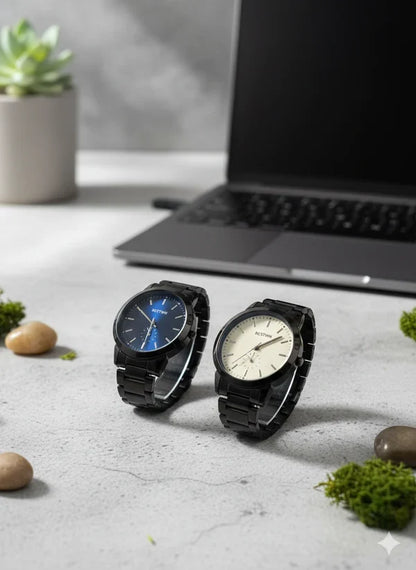 BESTWIN Minimalist Matte Black Watch – Blue Sunray Dial | Premium Quartz Men’s Bracelet Watch