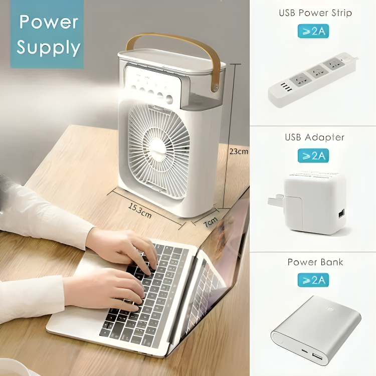 Mini Portable Color Fan AC – USB Rechargeable Air Cooler with LED Light |