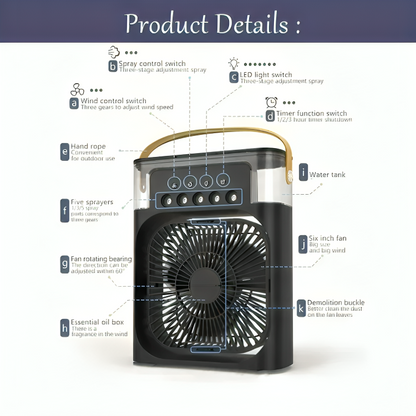 Mini Portable Color Fan AC – USB Rechargeable Air Cooler with LED Light |